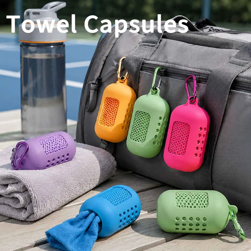 1PC Mini Cooling Towel in Silicone Case Portable Sports Gym Towel Quick Dry Microfiber Towel for Backpack Running Hiking