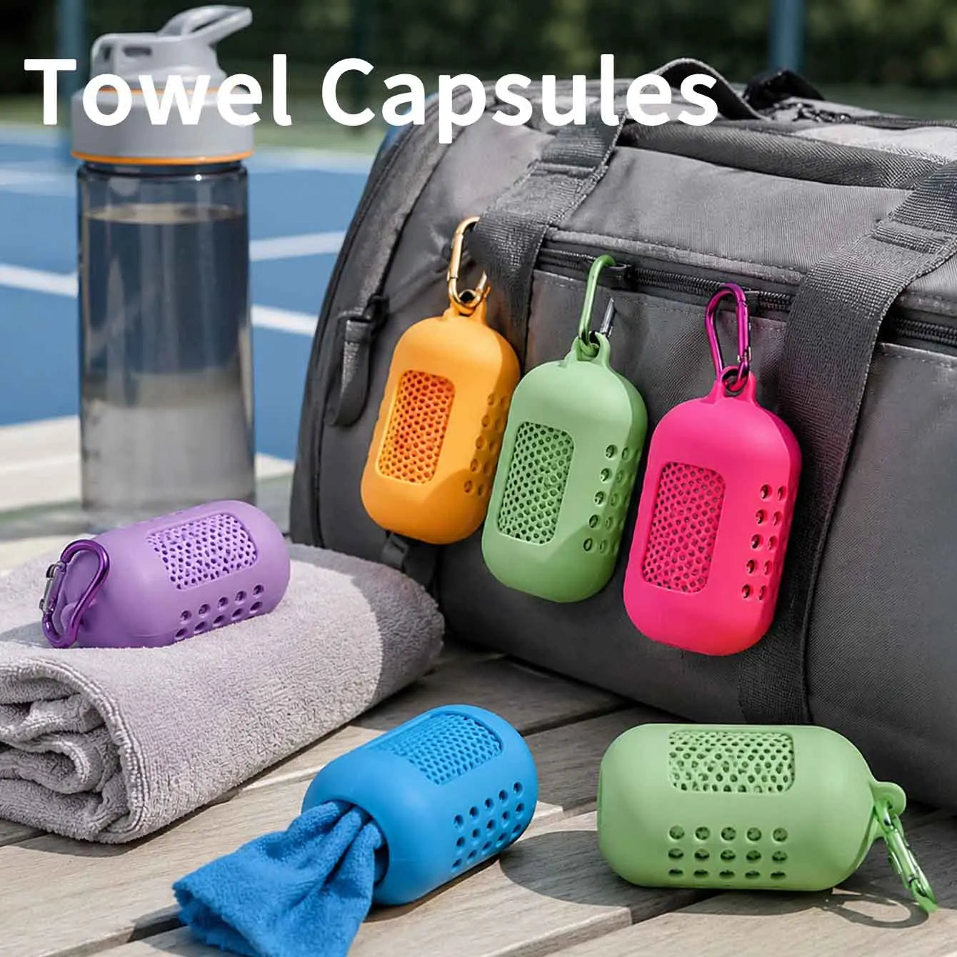 1PC Mini Cooling Towel in Silicone Case Portable Sports Gym Towel Quick Dry Microfiber Towel for Backpack Running Hiking