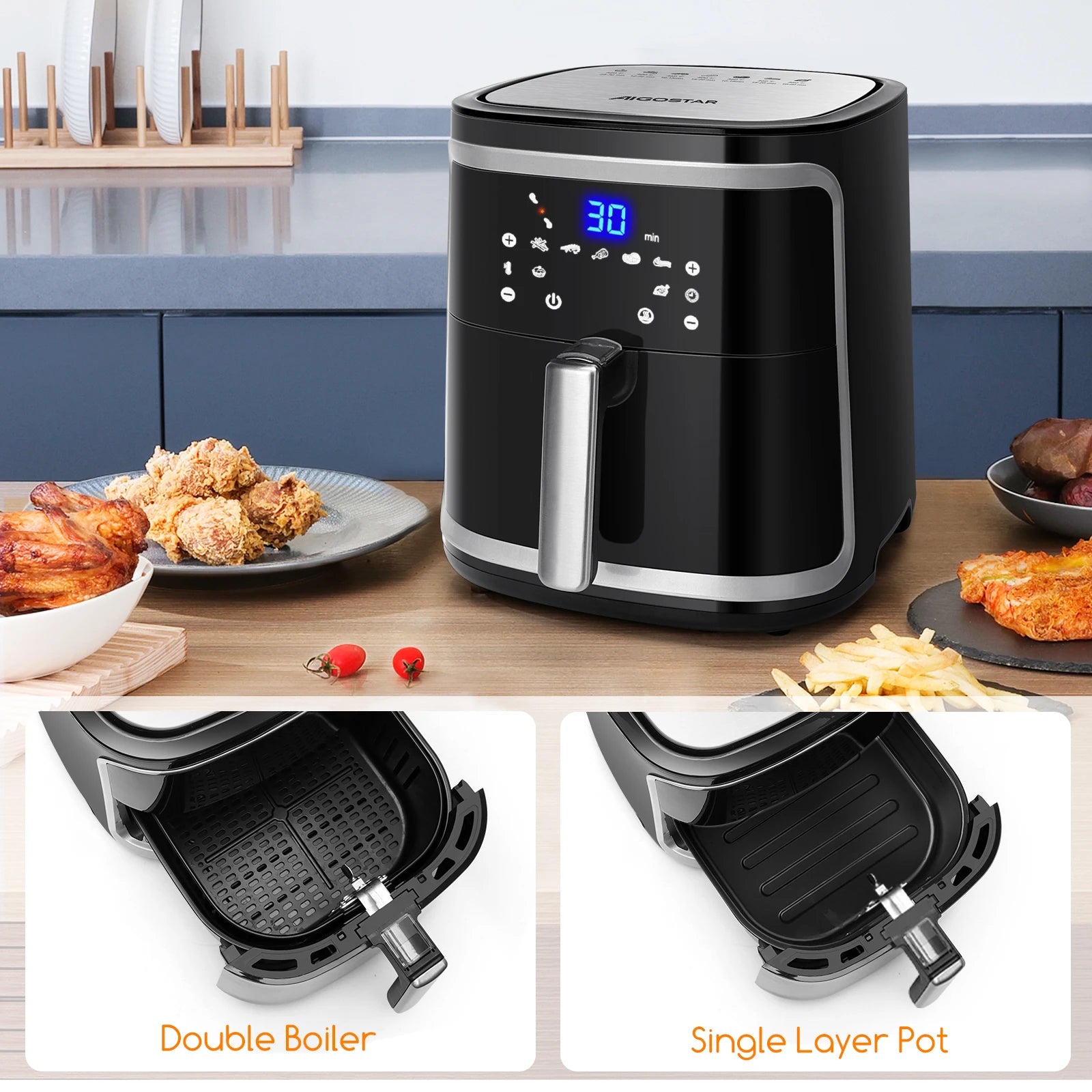 Opiekacz Aigostar Cube Fat-free fryer 7 programs Air Fryer 1900W 7L