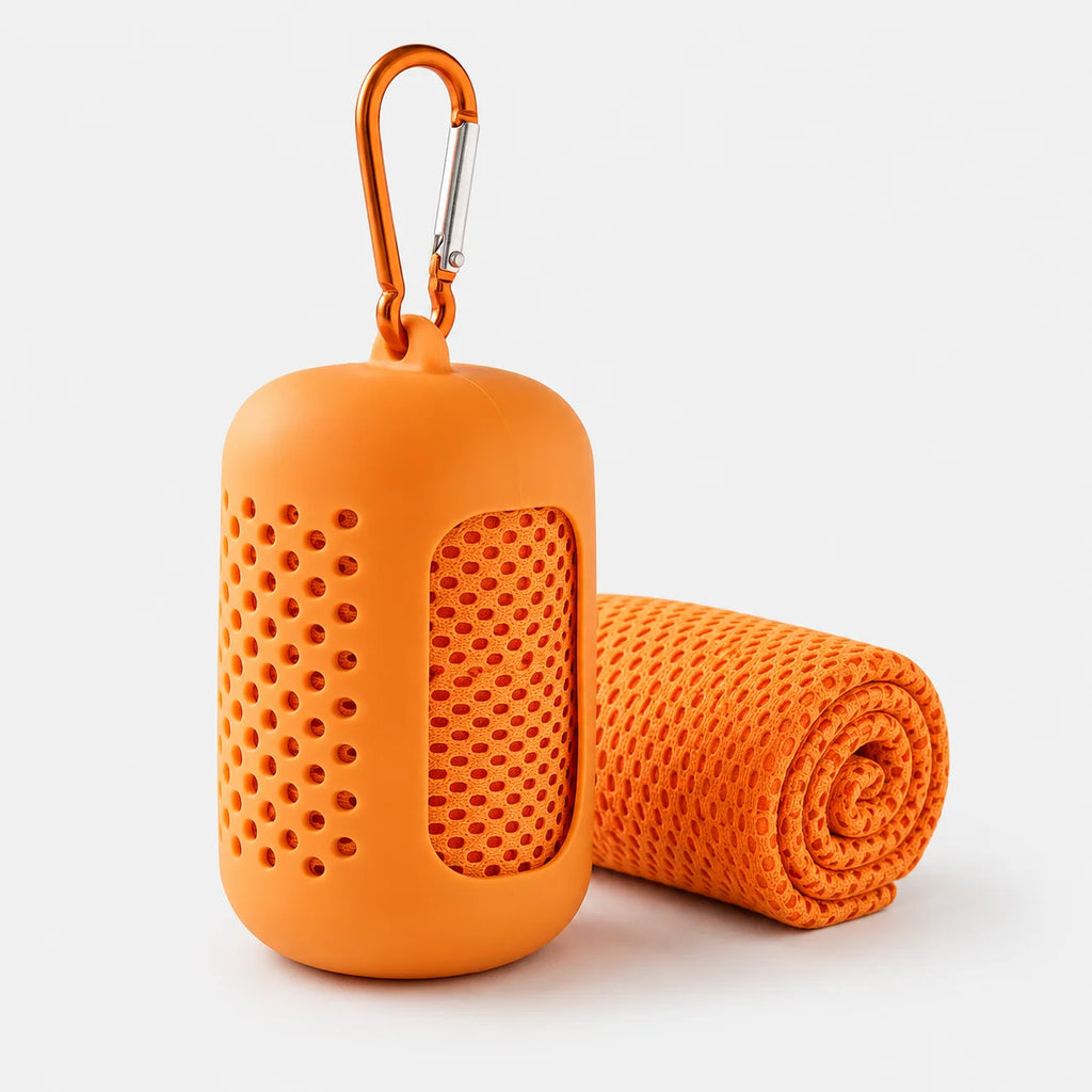 1PC Mini Cooling Towel in Silicone Case Portable Sports Gym Towel Quick Dry Microfiber Towel for Backpack Running Hiking