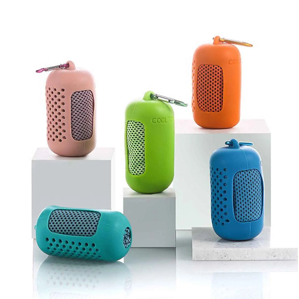 1PC Mini Cooling Towel in Silicone Case Portable Sports Gym Towel Quick Dry Microfiber Towel for Backpack Running Hiking