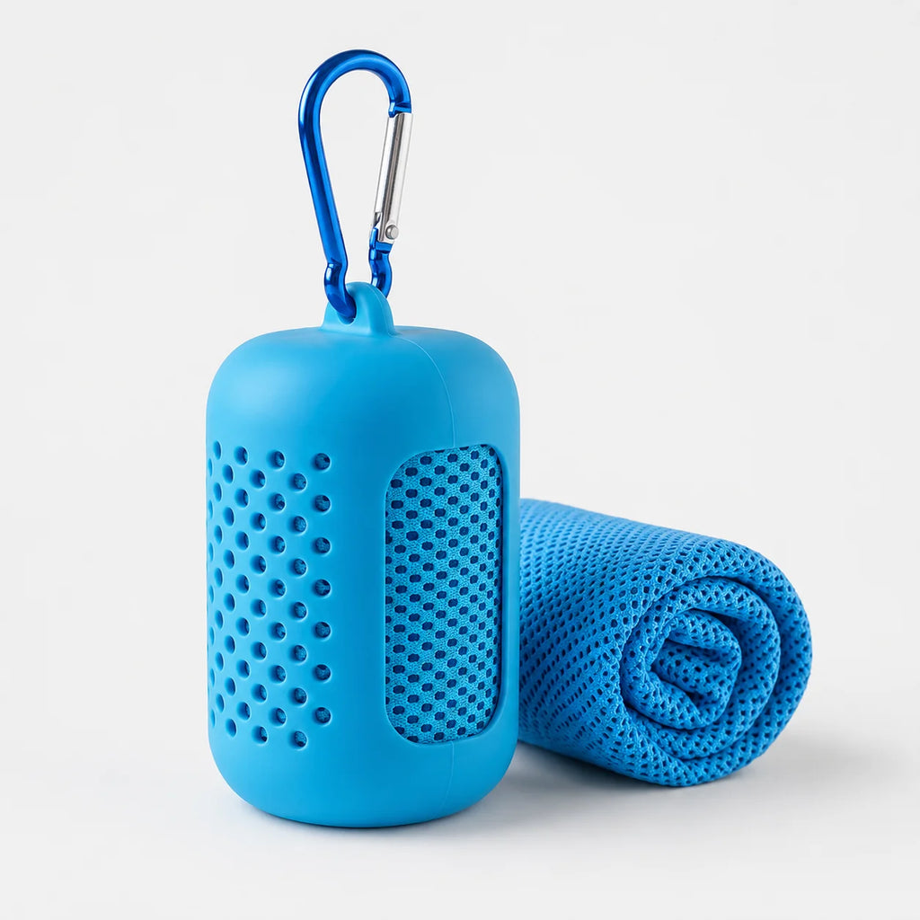 1PC Mini Cooling Towel in Silicone Case Portable Sports Gym Towel Quick Dry Microfiber Towel for Backpack Running Hiking