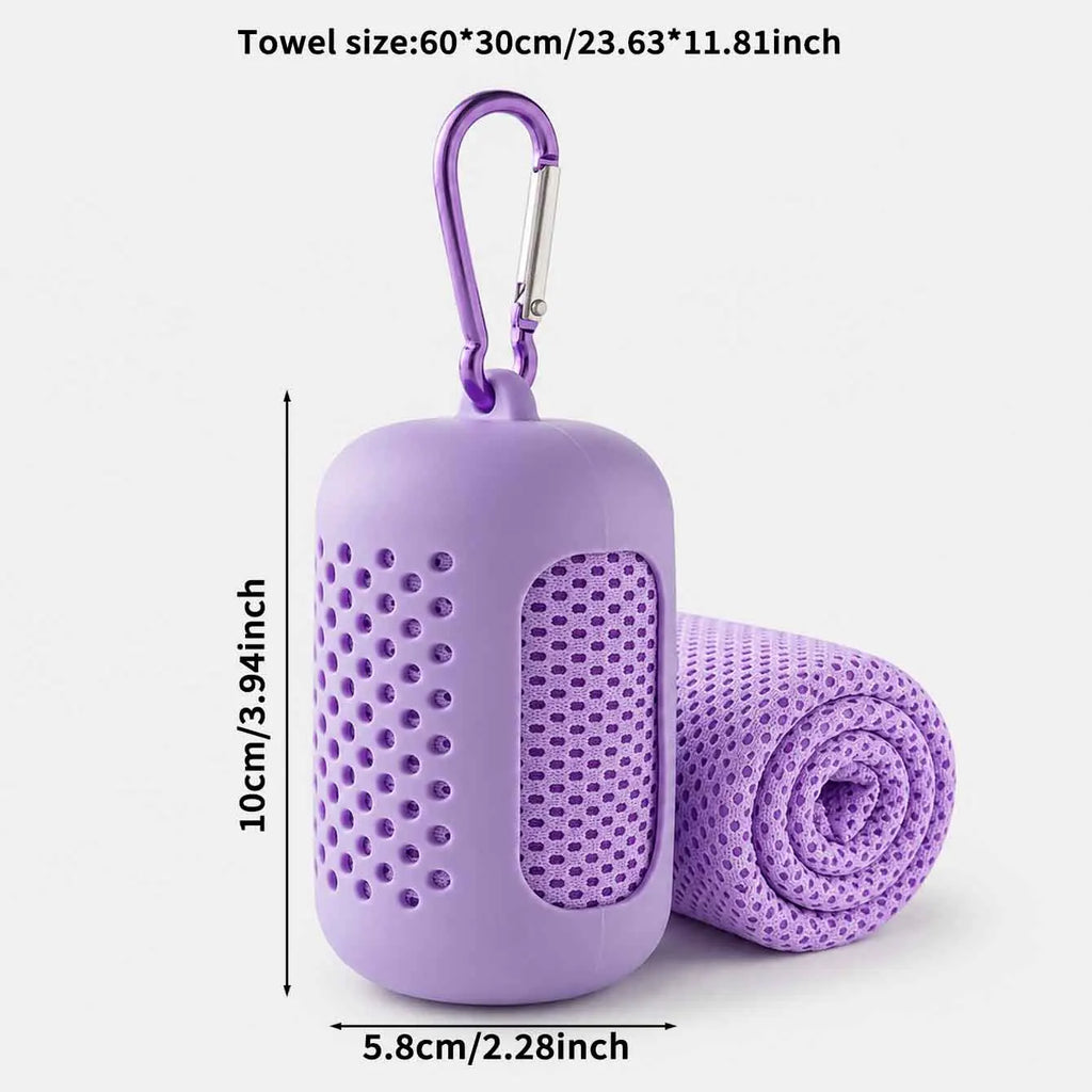 1PC Mini Cooling Towel in Silicone Case Portable Sports Gym Towel Quick Dry Microfiber Towel for Backpack Running Hiking
